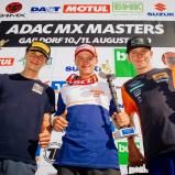 ADAC MX Masters 2019 , ADAC MX Masters Gaildorf, Tagessiegerehrung beim ADAC MX Junior Cup 125ccm v.l.n.r.: Simon Längenfelder ( Deutschland / KTM / WZ-Racing ), Mike Gwerder ( Schweiz / KTM / KINI KTM Junior Pro Team ) und Camden McLellan ( Südafrika / K